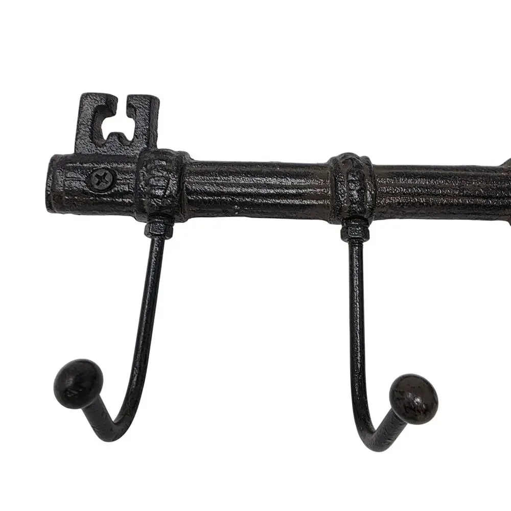 Cast Iron Skeleton Key Wall Hook Rack 3 Hooks Rustic Entryway Decor